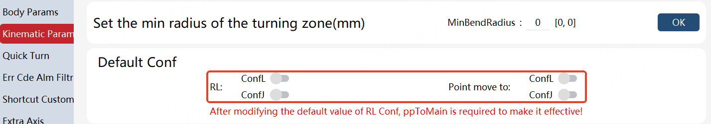 Teach Pendant Default conf Setting